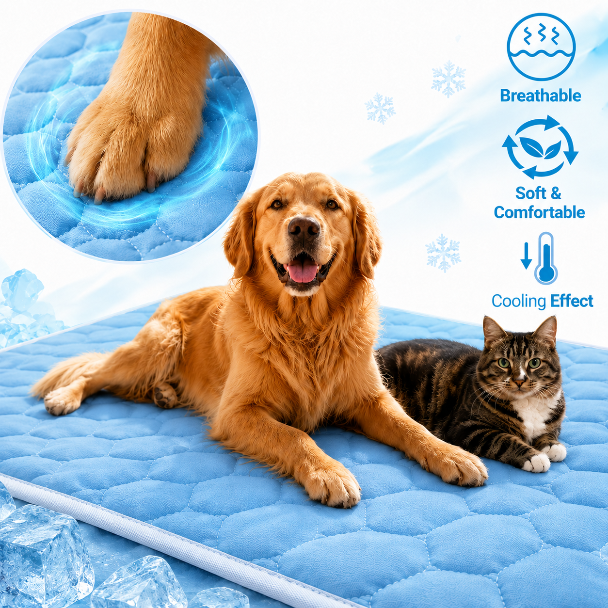 Pet Cooling Mat for Cats & Dogs - Free Grooming Glove Included!