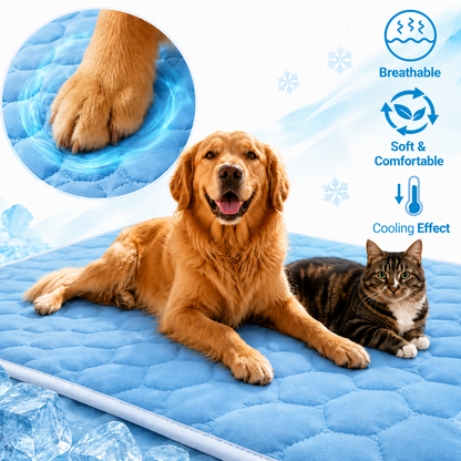 Pet Cooling Mat for Cats & Dogs - Free Grooming Glove Included!