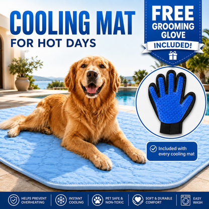 Pet Cooling Mat for Cats & Dogs - Free Grooming Glove Included!
