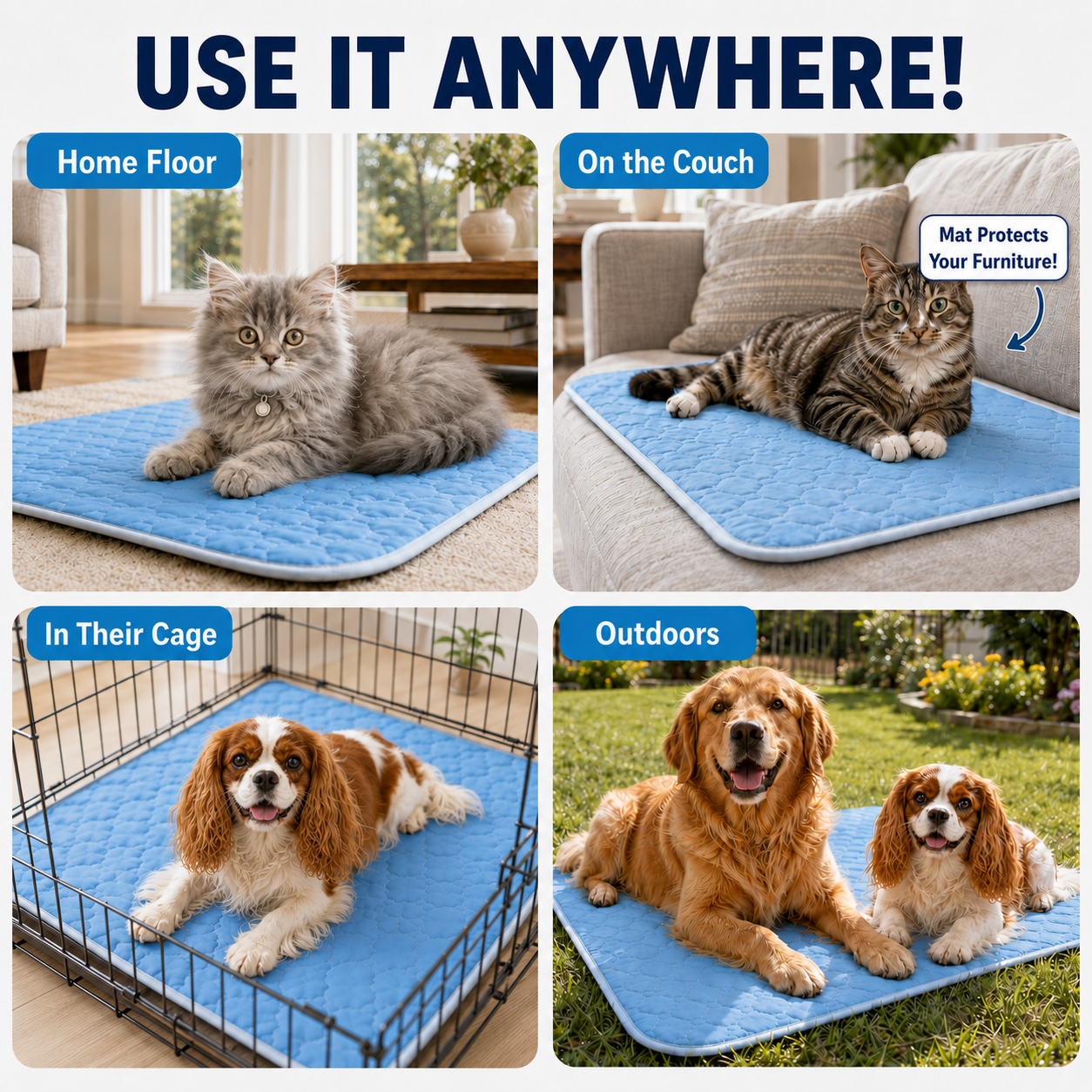 Pet Cooling Mat for Cats & Dogs - Free Grooming Glove Included!